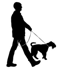 Image showing Silhouette of man and dog on a white background