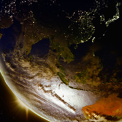 Image showing Sunset above Southeast Asia from space