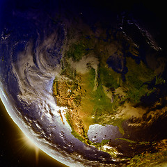 Image showing Sunset above North America from space