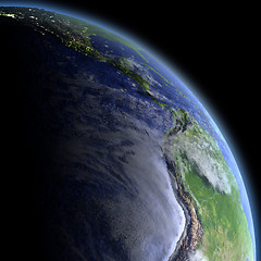 Image showing Eastern Pacific from space at dawn