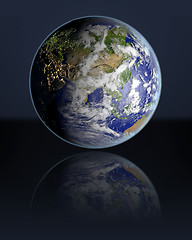 Image showing Globe facing Asia in dark