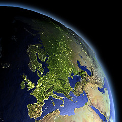 Image showing Europe from space at dawn