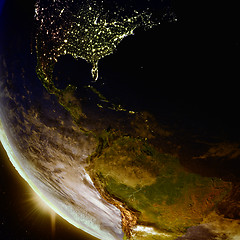 Image showing Sunset above Central America from space