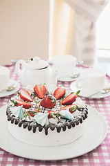 Image showing Tasty strawberry cream cake