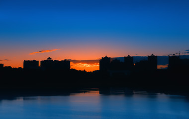 Image showing Night City Landscape With Lake