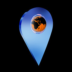 Image showing Realistic 3d pointer of map with Earth. Global concept. 3d illus