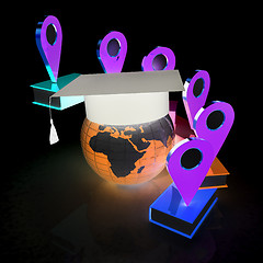 Image showing Books around the Earth and pointer. Education and navigation con