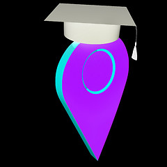 Image showing Geo pin with graduation hat on white. School sign, geolocation a