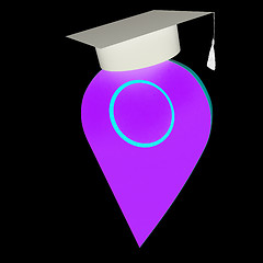 Image showing Geo pin with graduation hat on white. School sign, geolocation a