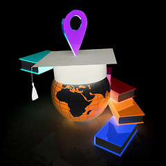 Image showing Books around the Earth and pointer. Education and navigation con