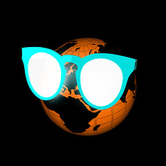 Image showing Earth planet with earphones and sunglasses. 3d illustration