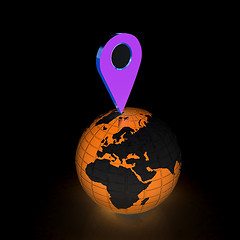 Image showing Planet Earth and map pins icon. 3d illustration.