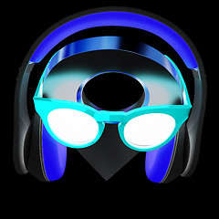 Image showing Glamour map pointer in sunglasses and headphones. 3d illustratio