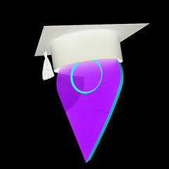 Image showing Geo pin with graduation hat on white. School sign, geolocation a