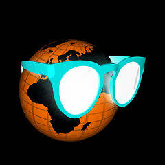 Image showing Earth planet with earphones and sunglasses. 3d illustration