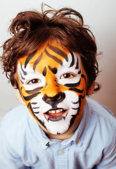 Image showing little cute boy with faceart on birthday party close up, little 