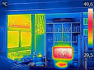 Image showing Infrared thermovision image showing heated TV and a window in th