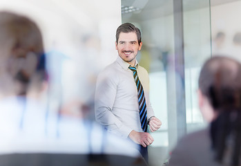 Image showing Relaxed informal business team office meeting.