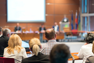 Image showing Public speaker giving talk at business event.