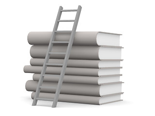 Image showing Pile of white books with a stair