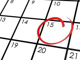 Image showing Calendar with the 15th day circled