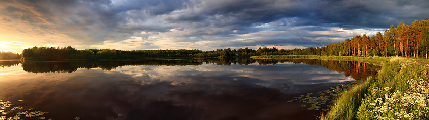 Image showing Lake at sunset panorama