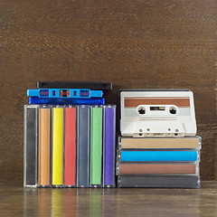 Image showing Stack of old colorful audio cassettes