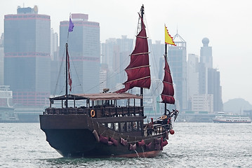 Image showing sailboat in Hong Kong harbor 