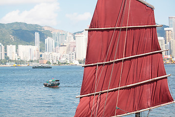 Image showing Chinese sailing ship in Hong Kong Victoria Habour 