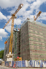 Image showing Building facade renovation, house reconstruction, repair.