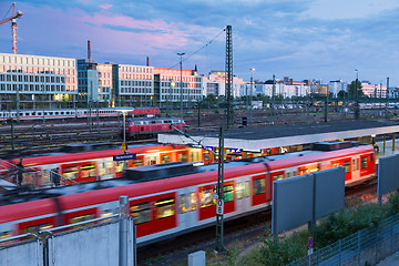 Image showing Railway with trains on Hackerbrucke train and S-bahn station in Munich, Germany