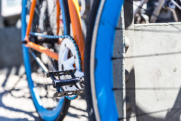 Image showing Closeup of a colorful hipster urban bicycle.