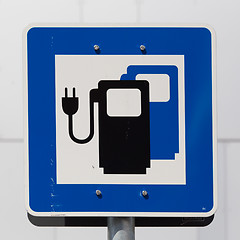 Image showing Electric car charging station road sign.