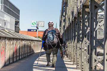 Image showing Tramp on Hackerbrucke bridge, Munich, Germany.