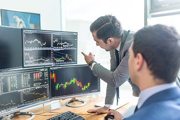 Image showing Stock brokers looking at computer screens, trading online.