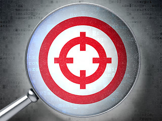 Image showing Business concept: Target with optical glass on digital background