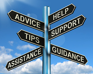 Image showing Advice Help Support And Tips Signpost Showing Information And Gu