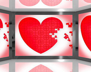 Image showing Puzzle Heart On Screen Showing Romantic Movies And Soap Operas