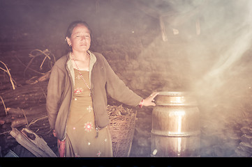 Image showing Woman in green dress in Nepal