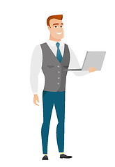 Image showing Business man using laptop vector illustration.