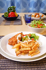 Image showing French fries and chicken