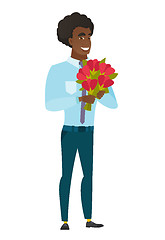 Image showing Caucasian businessman holding a bouquet of flowers