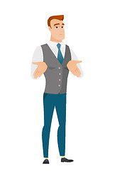 Image showing Caucasian confused businessman shrugging shoulders