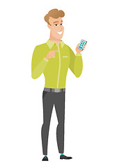 Image showing Caucasian business man holding a mobile phone.