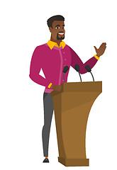 Image showing Politician giving a speech from tribune.