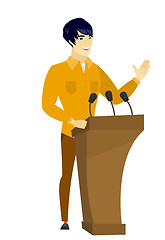 Image showing Politician giving a speech from tribune.