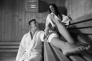 Image showing couple relaxing in the sauna