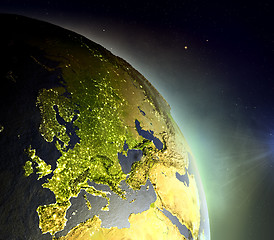 Image showing Europe from space in sunrise