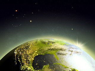 Image showing North America from space in sunrise