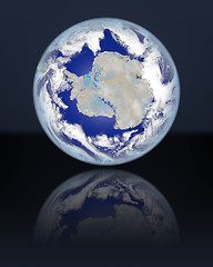 Image showing Globe facing Antarctica in dark